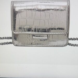 Silver Croc-Embossed Chain Bag
